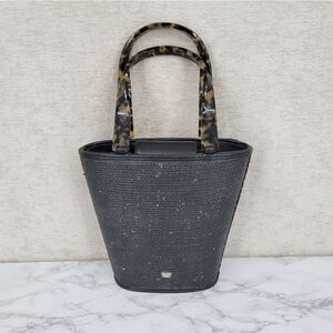 Elaine Turner Designs Black Straw Raffia Trapezoid Bucket Bag Y2K